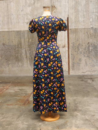Blauwe 70s jurk met pofmouw - Maat S/M