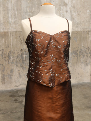Brown 2-piece set with embroidery – size S/M