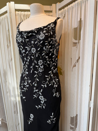 Silk beaded zwarte jurk - Maat L/XL