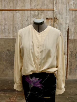 Zijde blouse cremekleurig - Maat M