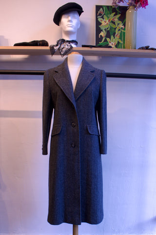 Tweed mantel met visgraatpatroon - Maat M