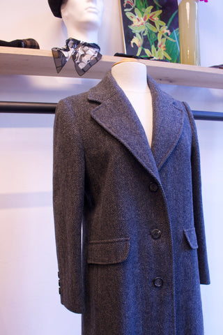 Tweed mantel met visgraatpatroon - Maat M