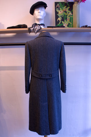 Tweed mantel met visgraatpatroon - Maat M