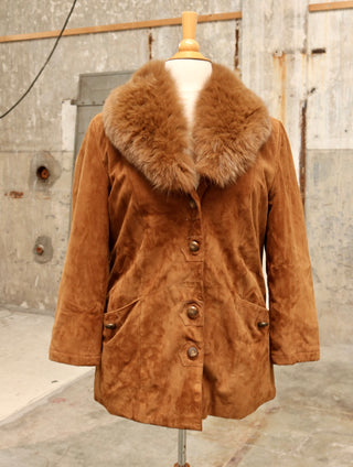 Suede jas met faux fur kraag - Maat M/L