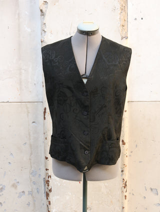 Zwart gilet met patroon - Maat L