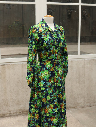 70s maxi jurk met bloemenprint - Maat S