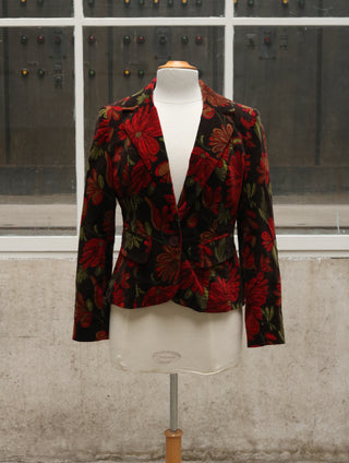 Velours blazer met bloemenprint - Maat S