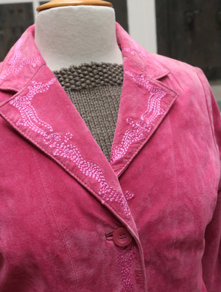 Roze suede jack met borduursel - Maat M