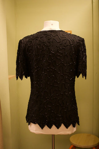 Zwarte zijde top met kralen - Maat S